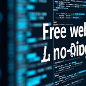 The image shows a laptop displaying a guide to finding free web hosting.